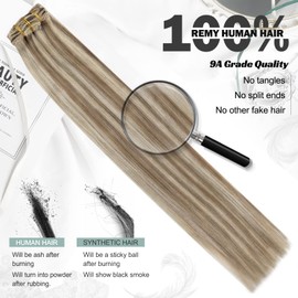 Moresoo Human Hair Extensions Real Hair Clip Blonde Highlighted 55 cm Full Head Remy Clip-In Extensions Real Hair Light Brown with Blonde Double Weft Extension Real Hair Clips 7 Wefts 120 g