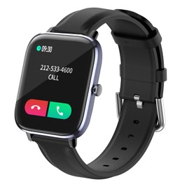 onetuo Compatible for SOUYIE Smartwatch Band, Giaogor Genuine Leather Replacement Strap Watchband Compatible with SOUYIE Smart Watch T45S 1.7 inch (Black)