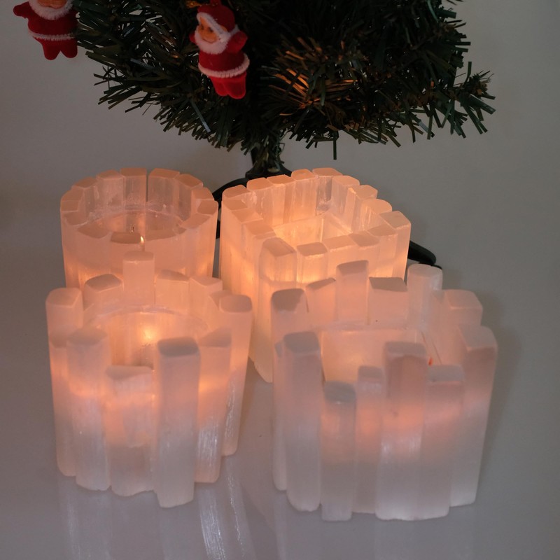 Selenite Candle Holder - Healing Crystal Tealight Holder for Meditation