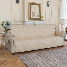 XINEAGE Oversized Sofa Cover Waterproof Couch Covers for 3 Cushion Couch, Soft Washable Slipcover with Pockets & Non-Slip Elastic Straps, Thick Furniture Protector (XL-Sofa, Beige)
