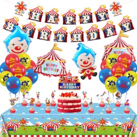 Carnival Birthday Party Decorations, Includes Circus Happy Birthday Banner, Circus Balloons, Tablecloth, Cupcake Toppers, Circus Carnival Party Supplies for Kids Boys Girls Carnival Theme Party