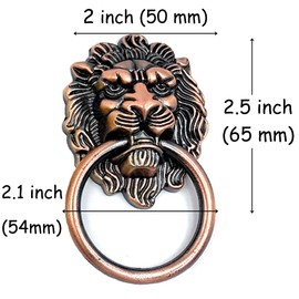 4 Pack 2" x 3.5" Red Bronze Lion Head Drawer Pulls, Cabinet Ring Pulls with 3 Size Screws for Door Dresser Wardrobe Cupboard Furniture