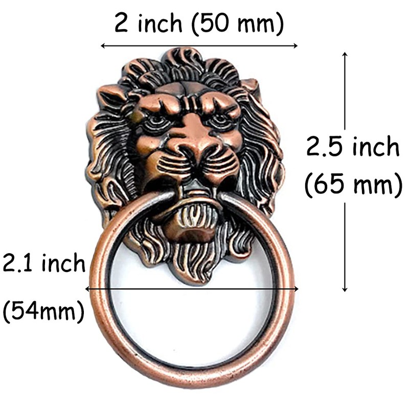 4 Pack 2" x 3.5" Red Bronze Lion Head Drawer