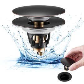 Fransiton Bathroom Sink Drain Stopper, Big-Cap Pop-up Drain Fits 1.1" -1.77" Lavatory Vanity RV Sink, Anti-Clogging Drain Plug with Detachable Hair Catcher Oil Rubbed Bronze