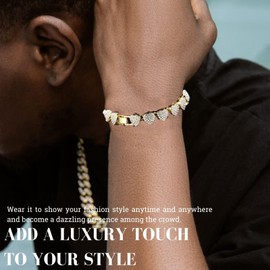 HALUKAKAH 414 Pcs Clustered Diamond Chain for Men and Women - 18k Real Gold Plated - Exquisite 3D Heart Shape - Hand-Set Lab Diamonds - Bracelet 20cm - Complete with Gift Box