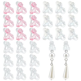 PH PandaHall 60 Pieces Clip-on Earring Converter 3 Colours Resin Earring Findings Transparent Non-Pierced Stud Earrings with Bow for Non-Pierced Ears DIY Dangle Earrings