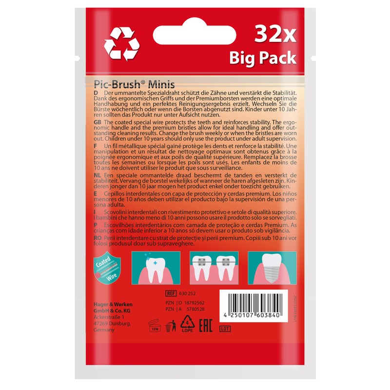 miradent Pic-Brush® Minis Interdental Brushes Red 0.5 mm Pack of