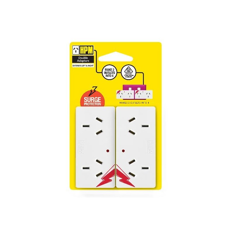 HPM D2PA/2WE Surge Protected Adaptors 2 Pack, White