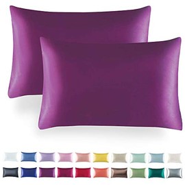 Tyfitb Satin Pillowcase for Hair and Skin, Purple Pillowcases Set of 2, Cooling Pillow Cases Queen Size(20×30 Inches), Soft Luxury Satin Pillowcase with Envelope Closure