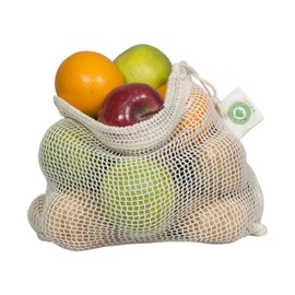 Reusable Cotton Mesh Produce Bags - 100% Organic Cotton, 8"x10", Drawstring Closure Cotton Mesh Bags to Store Cilantro, Lime and Small Vegetables and Produce (3 Small - 8"x10")