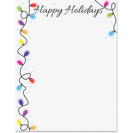 PaperDirect Happy Holidays Light Strings Stationery Christmas Winter Letters, Cards, Invites, Border Papers, Letterhead 8.5 x 11, 25 sheets, Elegant Premium Writing Paper, Decorative Printer Paper