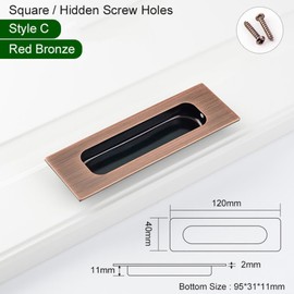MiJunHD Built-in Door Handles Stainless Steel Cabinet Furniture Red 120x40mm Rectangle Hidden Holes Rectangle Handles Pulls for Interior and Cabinet Doors