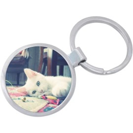 White Cat Keychain - Includes 1.25 Inch Loop for Keys or Backpack