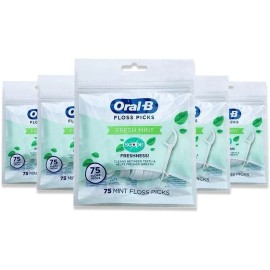 Oral-B Fresh Mint Floss Picks with Scope, Shred Resistant, 75ct Pack of 5 / 375