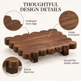 Wooden Plant Stand for Decorative Display – Scalloped Edge Pedestal Tray for Kitchen, Home Decor & Storage