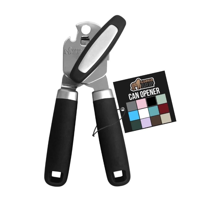 GORILLA GRIP Stainless Steel Can Opener, Smooth Edge, Easy Turn,