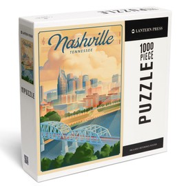 Lantern Press Nashville, Tennessee, Lithograph City Series, 1000 Piece Jigsaw Puzzle for Adults, Made in USA with Reference Poster
