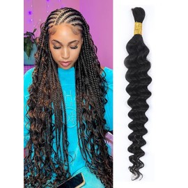 Human Braiding Hair for Boho Braids Real Hair 50 g 18 Inches 45 cm Curly Boho Hair for Braiding Knotless 12A Deep Wave Bulk Bohemian 1 Bundle/Pack No Wefts Bundles Natural Colour