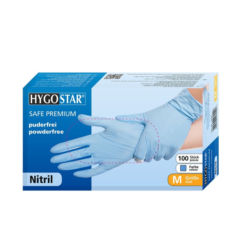 FRANZ MENSCH Hygostar Safe Premium Nitrile Gloves Blue M Powder-Free