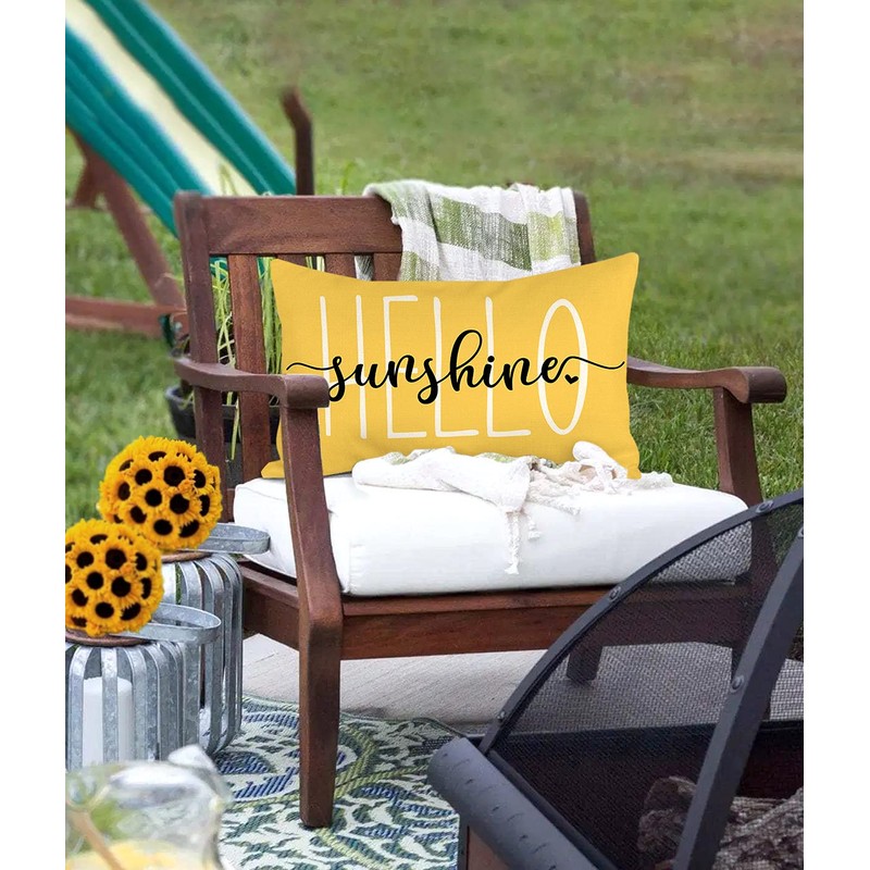 4TH Emotion Hello Sunshine Pillow Cover Farmhouse Yellow Lumbar Pillow