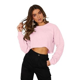Kyerivs Trendy Basic Tees Yoga Workout Cropped Sweatshirts for Women Boxy Athletic Crop Tops Oversized O Neck T Shirts Travel Cotton Womens Active Tops Golf Long Sleeve Shirts Athletic Outfits Pink S