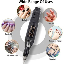 Electric Nail File for Thick Toe Nails, Adjustable Speed Electric Nail Drill Portable Nail Drill for Gel Nails with 6 Drill Bits Sanding Bands Beginner