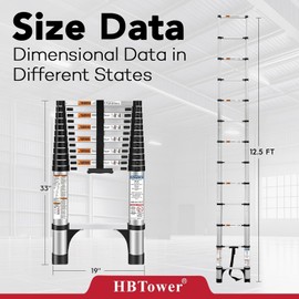 HBTower Telescoping Ladder, 12.5 FT Aluminum Extension Ladder,Heavy Duty 330lbs Max Capacity, Multi-Purpose Collapsible Ladder for RV, Household and Outdoor Working