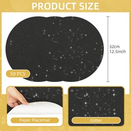 Rasugarlary 12.5 Inch Paper Placemats, 50 Pcs Black Paper Placemats for Dining Table Decorative Placemats for Date Wedding Birthday Theme Party Decor