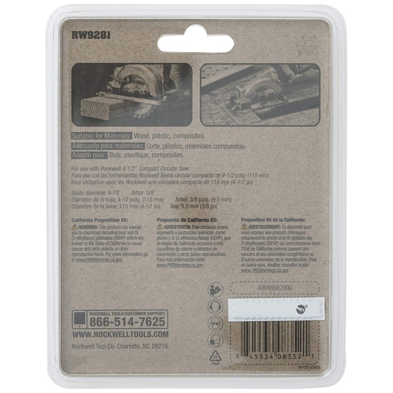Rockwell RW9281 4 1/2-Inch 24T Carbide Tipped Compact Circular Saw