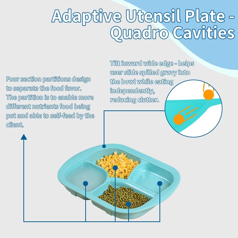 Adaptive Scoop Divided Plates with Extra Wall,Spill-Proof Eating Aid for