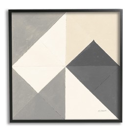 Stupell Industries Vintage Geometric Shapes Abstract Arrangement Beige Grey, Designed by Mike Schick Black Framed Wall Art, 12 x 12