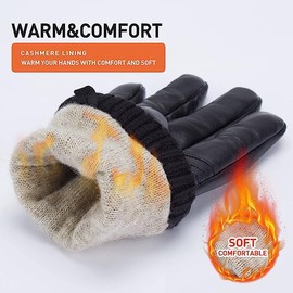 BISON DENIM Men's Genuine Leather Gloves Warm Wool Lining Leather Gloves Smartphone Touch Function Autumn & Winter