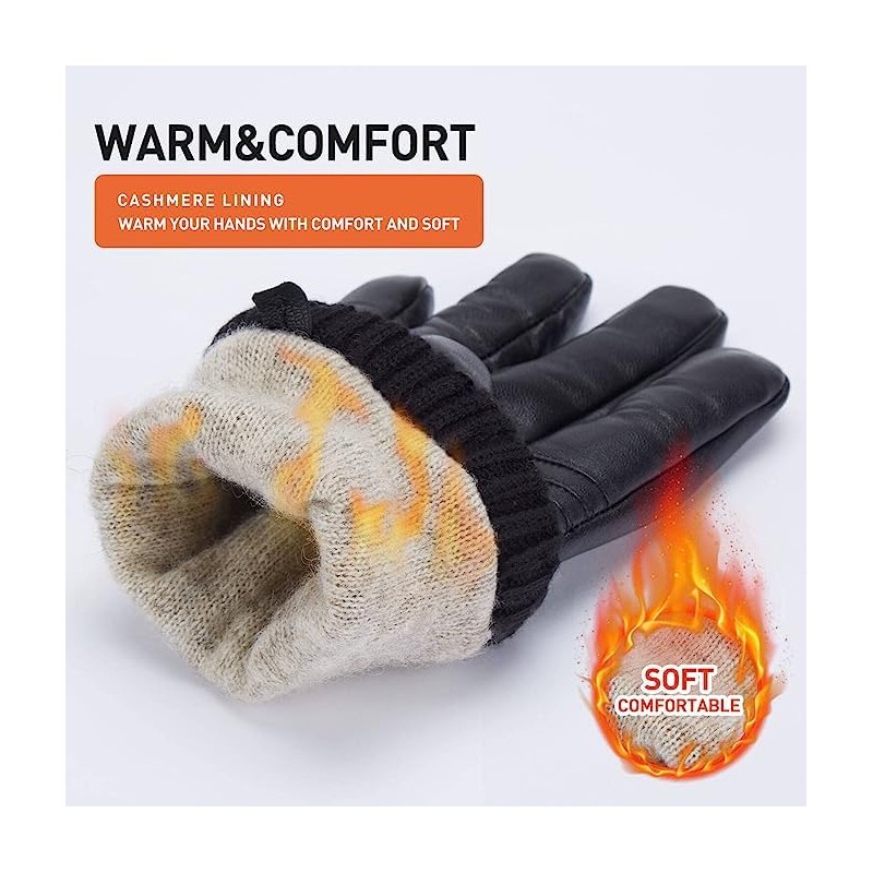 BISON DENIM Men's Genuine Leather Gloves Warm Wool Lining Leather