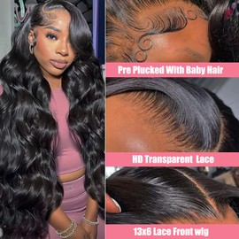 Ainuorise 13x6 Lace Front Wigs Human Hair Body Wave HD Transparent Lace Front Wigs Human Hair 200 Density Body Wave Lace Front Wigs Human Hair Glueless Human Hair Wigs for Women (28 Inch)