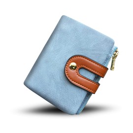 Women's RFID Bifold Leather Small Wallet Ladies Mini Purse with Coin Pocket,Soft Compact Thin Wallet (blue)
