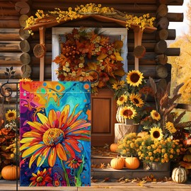 Fall Sunflower Garden Flag for Outside, Welcome Summer Garden Flag, 12x18 Inch Double Sided Burlap, Thanksgiving Garden Flag, Outdoor Yard Flag Decorations for Home（Only Garden Flag）