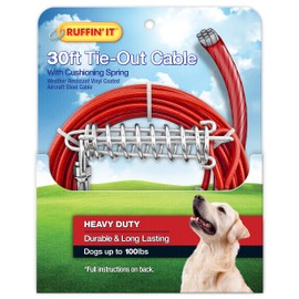 Ruffin' IT Heavy Duty 30 ft. Cable Tie-Out for Dogs, 1700# Strength for Dogs Up to 100 lbs., 30ft Cable, Mutli