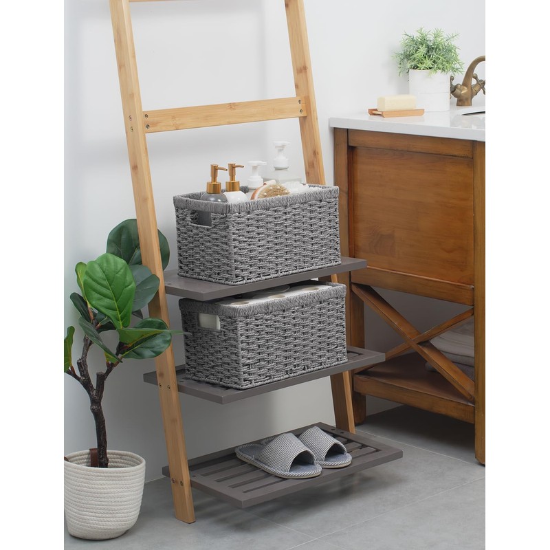 StorageWorks Round Paper Rope Storage Baskets, Rectangular Wicker Baskets with