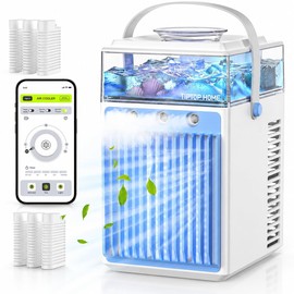 Portable Air Conditioners: 5 in 1 Mini AC Fan with 800ML Water Tank App Control Evaporative USB Powered Rechargeable Personal Cooling for Bedroom Night Light Office Desk Camping Tent Car
