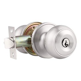 (1 Pack)Probrico Satin Nickel Round Entry Door Knobs with Key, Exterior/Interior Door Handles Bedroom Bathroom/Front/Offic Doors, Door Lock with Locks and 3 Keys,Entrance Lock Security