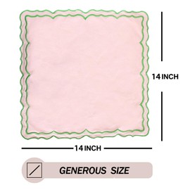MIKI WELL Cloth Napkins Set of 4 Cotton,18"X18" Washable Napkins for Potluck Party Wedding Table Decoration (Square Pink with Green Trim)