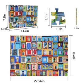 JMbeauuuty Puzzle 1000 Pieces Adult Classic Puzzles Multicoloured Puzzle Colourful from 14 Years - Colourful Door and Window of the World