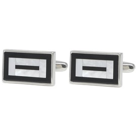 MENDEPOT Mother Pearl Onyx Two Tone Stone Men Cufflinks French Shirt Cuff Link In Box (MPL)