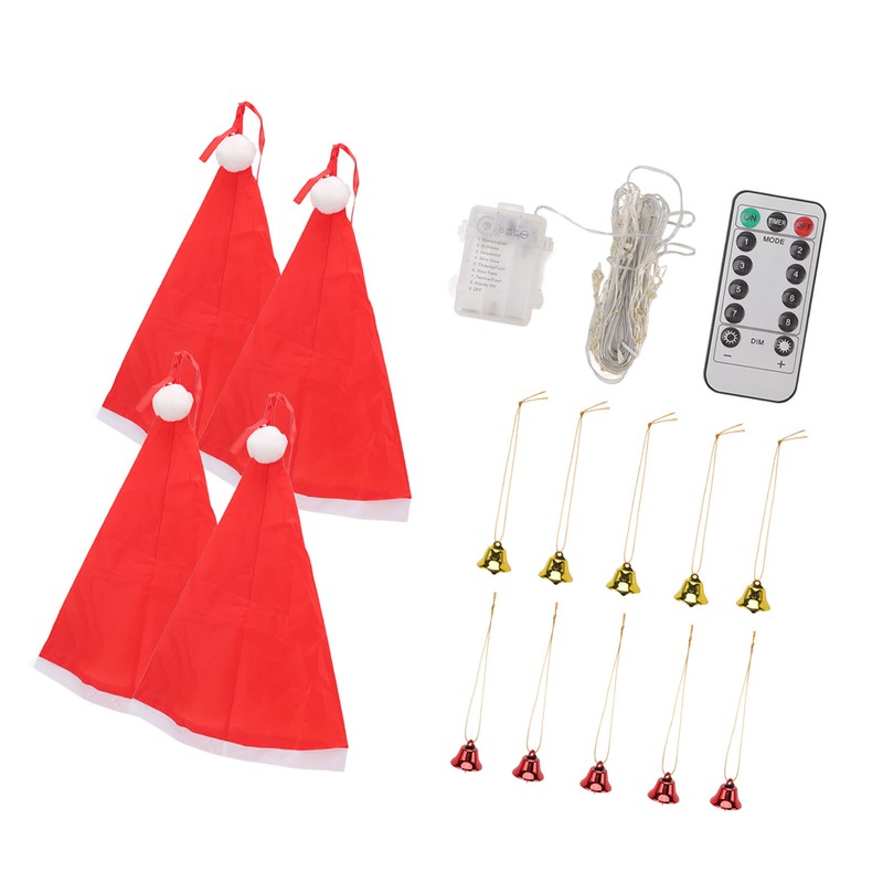 Hanging Lighted Glowing Santa Hats with Bells Battery Powered Fairy