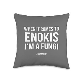 Fungi Mushroom Hunting Tees Funny Fungi Enoki Mushrooms Throw Pillow, 16x16, Multicolor