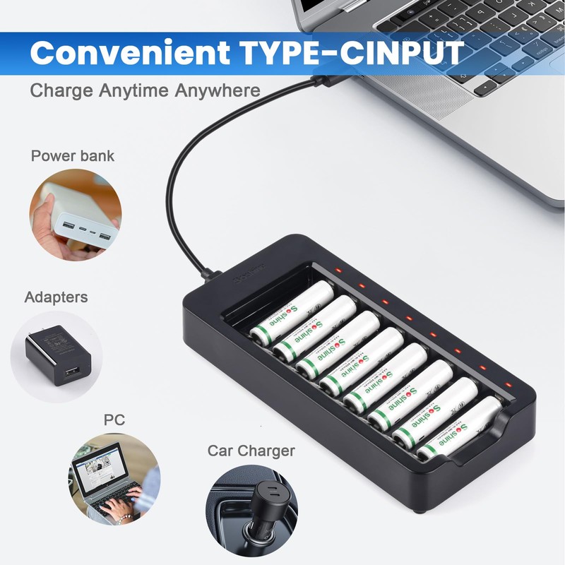 AAA Battery Charger with 16Pack AAA 800 Rechargeable Batteries, 8