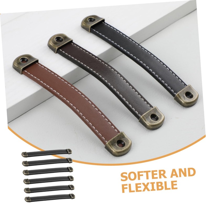 SOLUSTRE 6 Pcs Leather Handles Crate Leather Knobs Leather Drawer