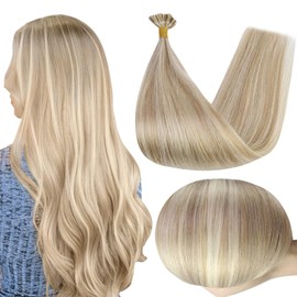 Full Shine U Tip Hair Extensions Human Hair Color 16P22 Blonde Highlighted Keratin Bond Human Hair Extensions 18 Inch Natural Remy Hair Fusion Extensions 50g/50s