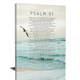 Tourrest Psalm 91 Wall Art Scripture Wall Decor Bible Verse Canvas Prints Pictures Christian Religous Framed Artwork for Bedroom Living Room Bathroom 12"x16"