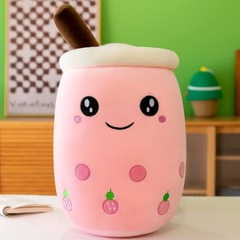 DAWRIS Bubble Tea Plush Cushion, Plush Toy, Stuffed Toy, Boba Tea, 25 cm, Milk Tea Cup, Plush Cushion, Soft Cuddly Toy, Plush Cushion Toy for Christmas, Birthday (Light Pink)